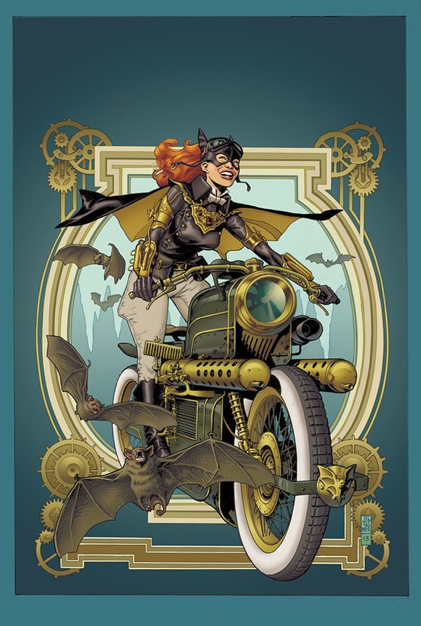 Batgirl sur une moto steampunk