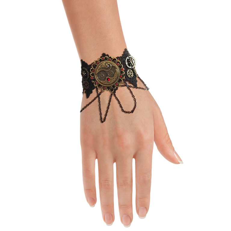 Set Accessoires Steampunk Femme - Collier, Bracelet Et Chapeau Gothique Dentelle
