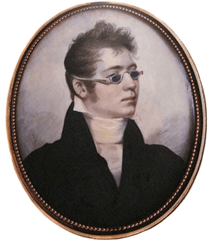Portrait d'un gentleman portant des lunettes Railway à 4 verres bleus en 1807